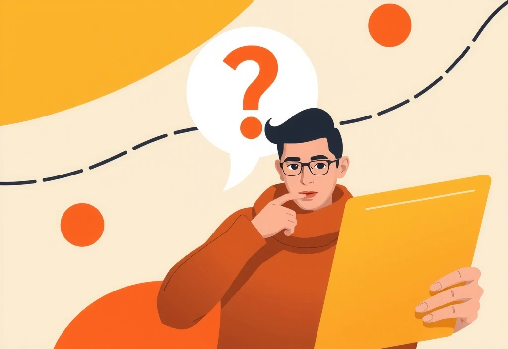 Ilustración de una persona leyendo un documento con un gran signo de interrogación